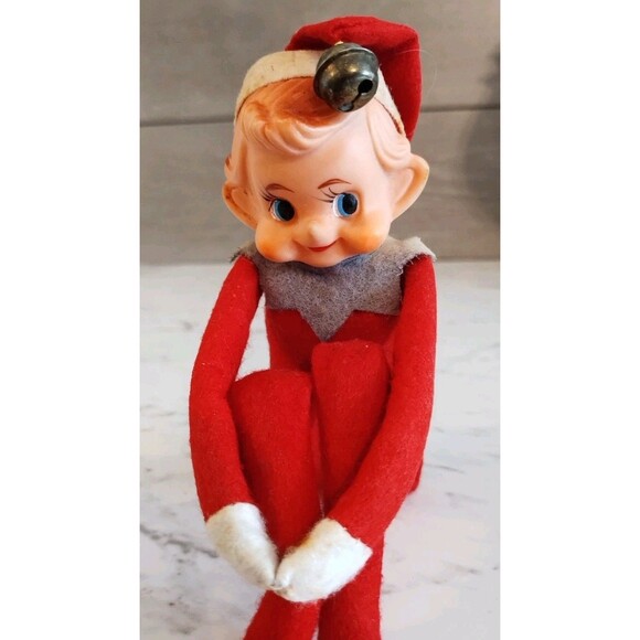 Vintage Elf Knee Hugger Pixie Figure Sakai & Co Ltd Japan Red Green 4" - Picture 2 of 8